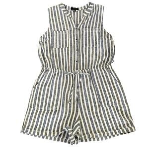 Kelly Renee Linen Blend Striped Sleeveless Romper Sz XL Nautical Coastal Beachy